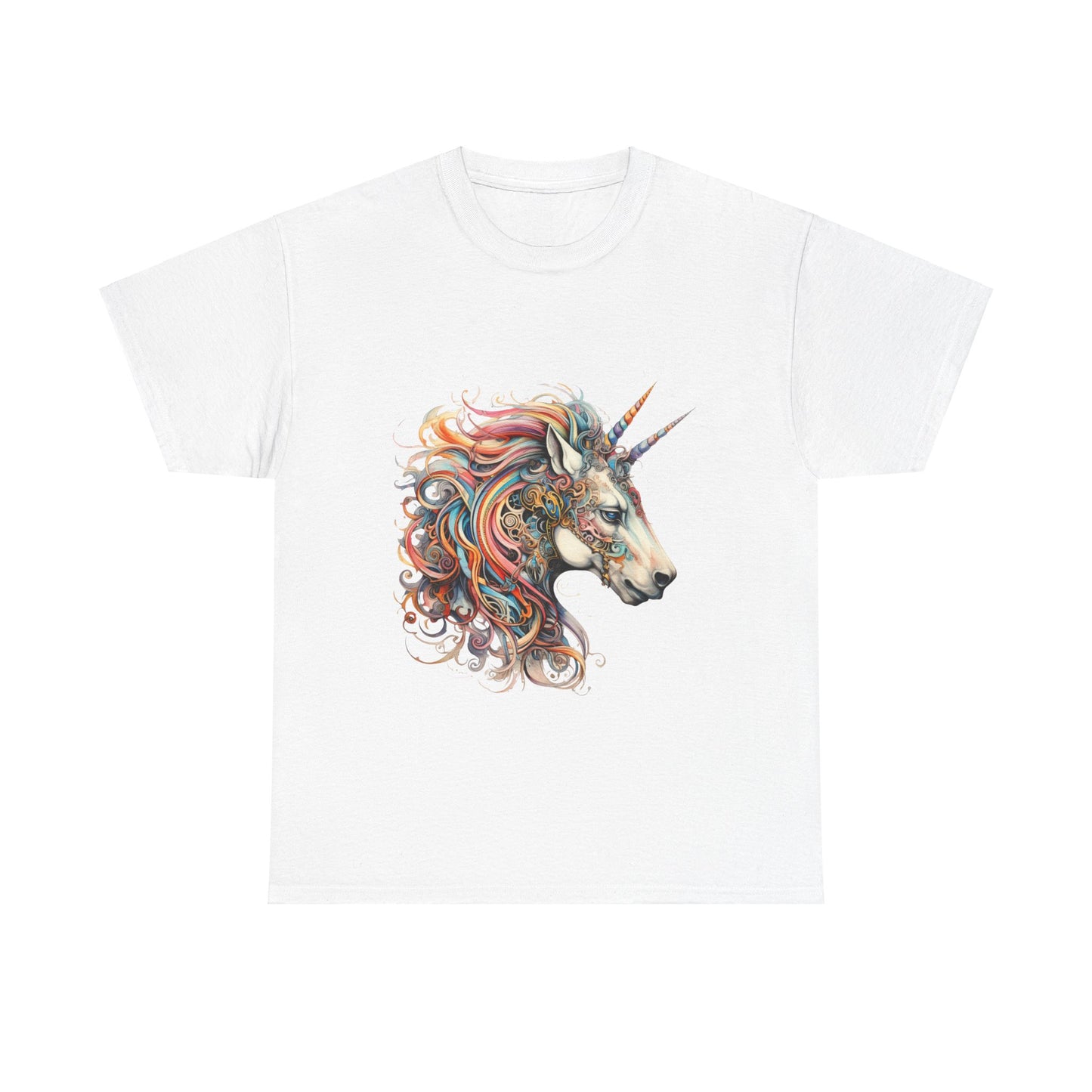 Two Horned Unicorn - Double Horn Unicorn Graphic Tee T-shirt -  Unicorn Lovers Unisex Heavy Cotton Tee T-Shirt