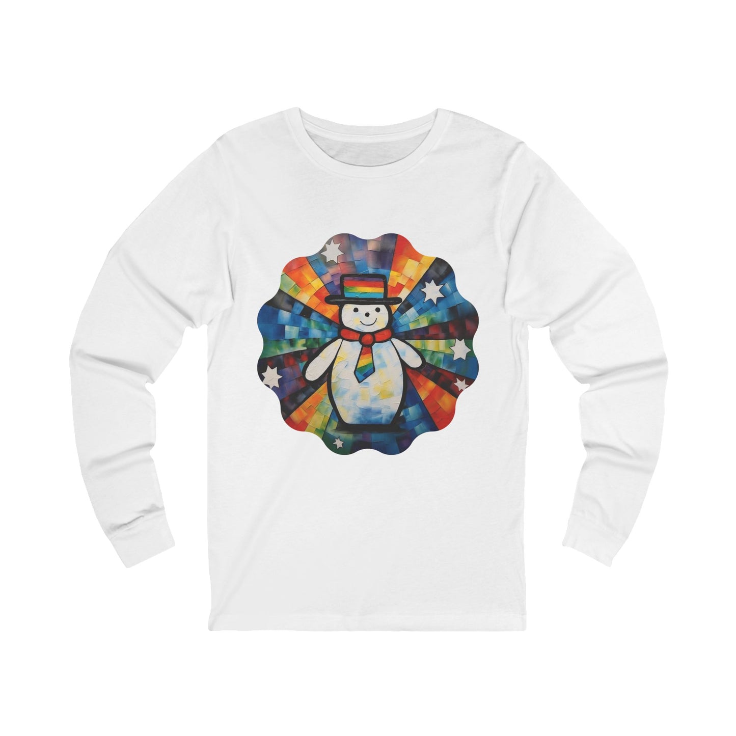 Snowman Shirt Christmas Pride Colors Christmas Gift Unisex Jersey Long Sleeve Tee Shirt, T-Shirt, Fun Colorful Snowman LGBTQ+ Gift