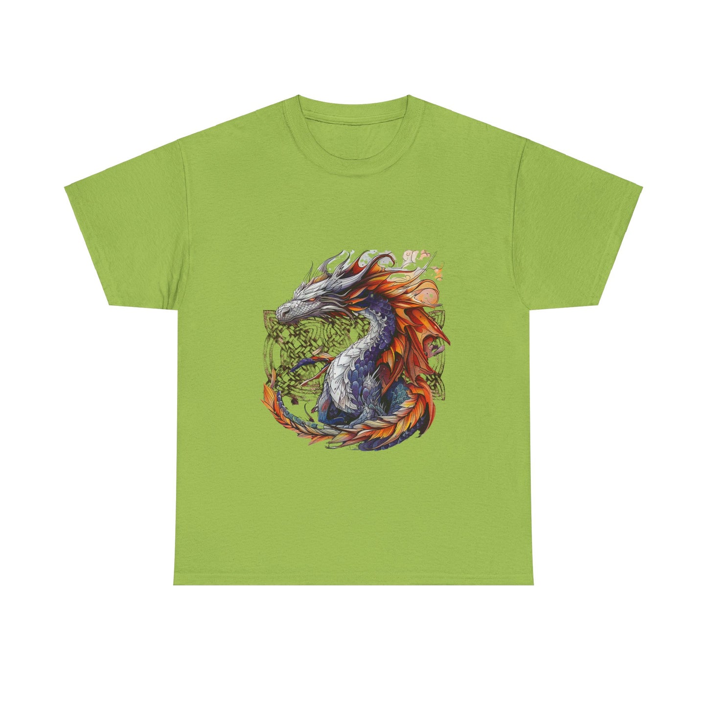 Orange Celtic Dragon Graphic Tee - Dragon in Santa Hat T-shirt -  Dragon Lovers Unisex Heavy Cotton Tee T-Shirt