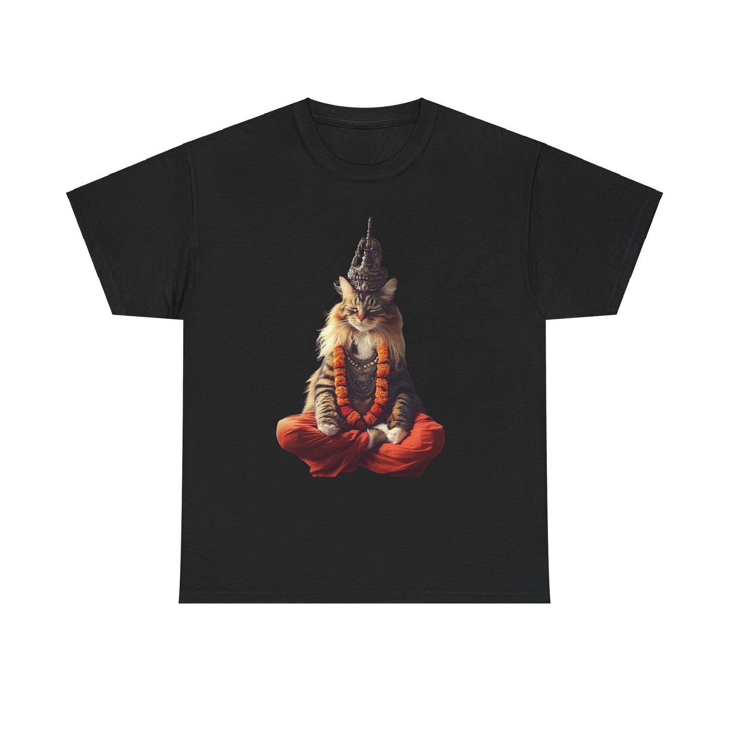 Meditating Yogi Cat, (V2) Guruji Cat, Cat Gift Unisex Heavy Cotton Tee T-Shirt