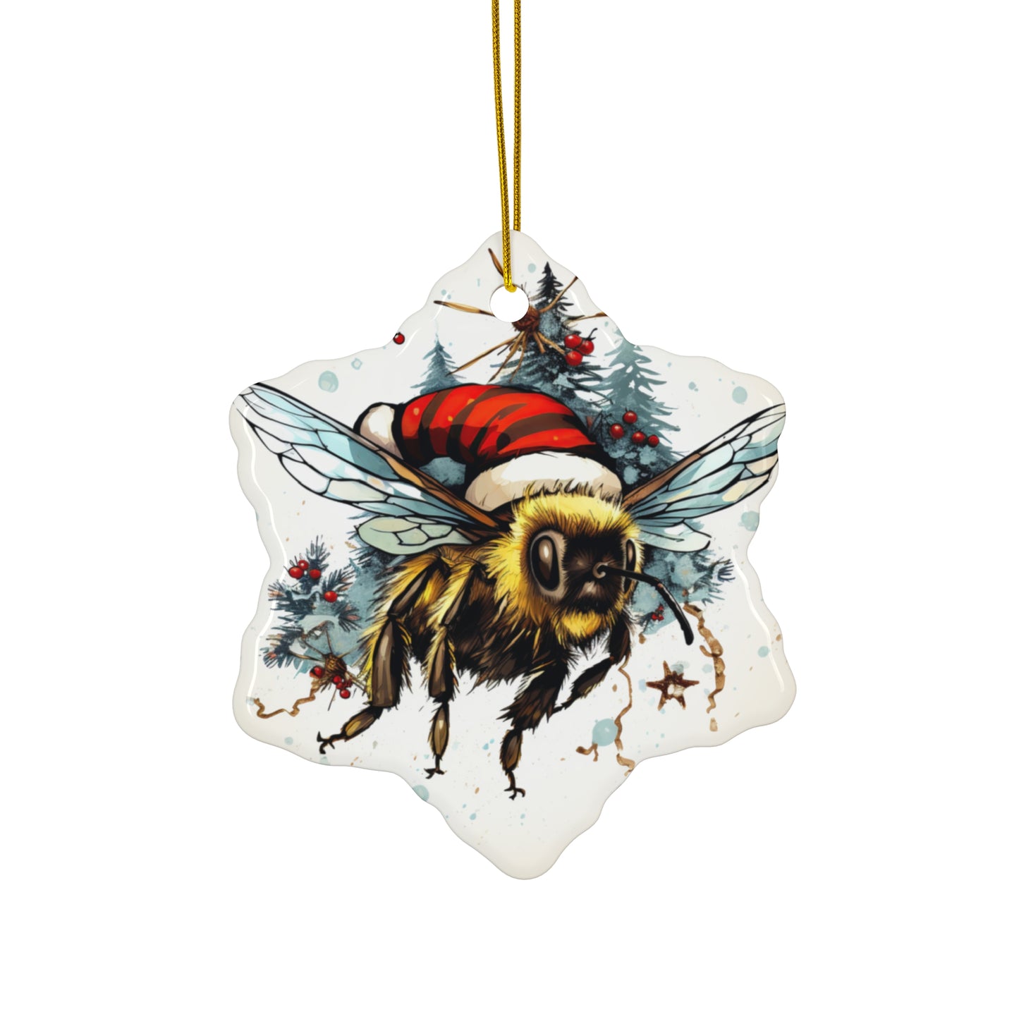 Bee Ornament Save the Bees, Bee Garden, Bee in Santa Hat Art Ornament, Bee Conservation Christmas Gift,  Ceramic Ornament for Christmas Tree