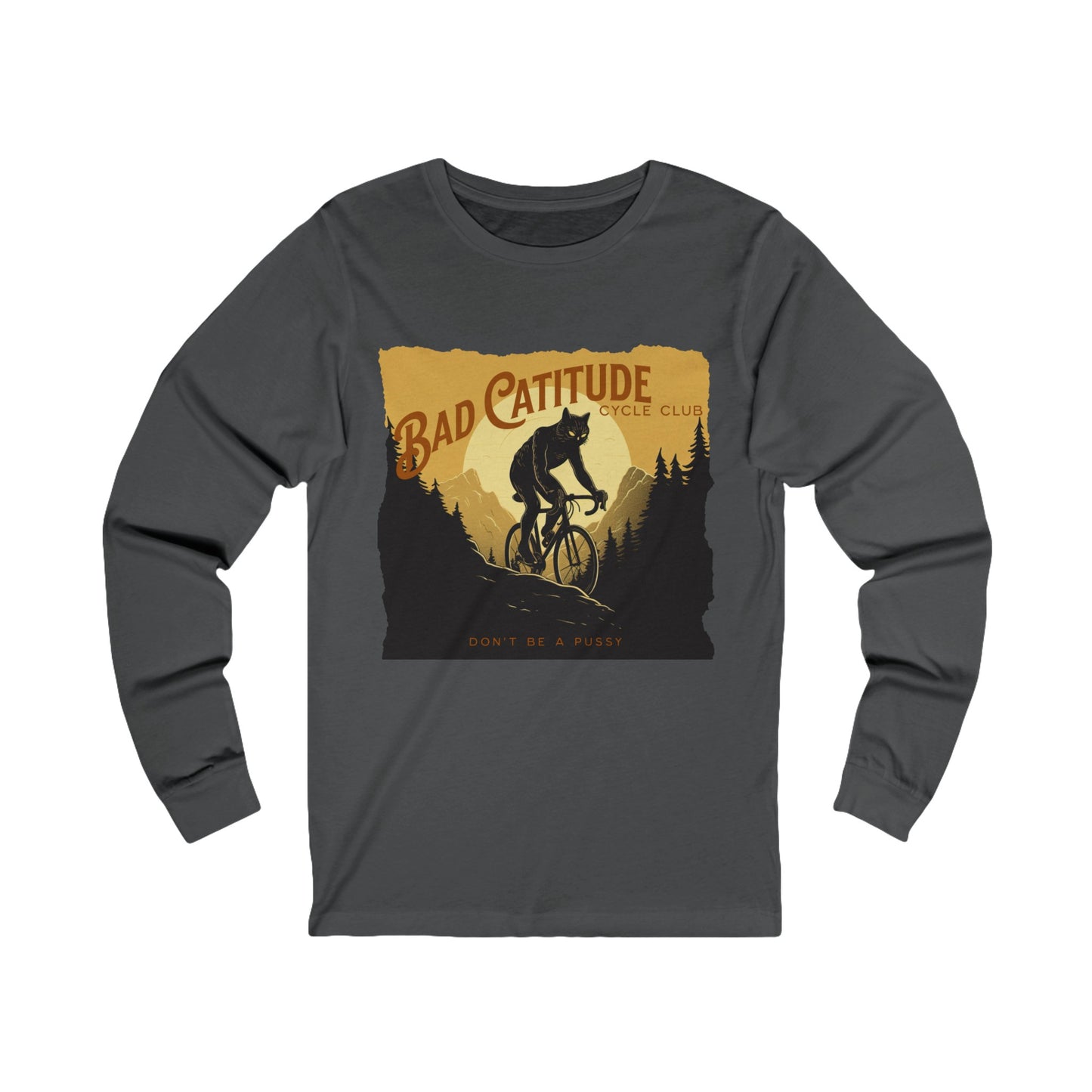 Cycling Cat Cycle, Cat on Bicycle, Bad Catitudes Cycling Club, Unisex Jersey Long Sleeve Tee Shirt, T-Shirt, Cat Lovers Gift