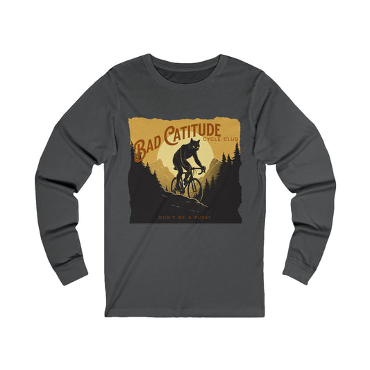 Cycling Cat Cycle, Cat on Bicycle, Bad Catitudes Cycling Club, Unisex Jersey Long Sleeve Tee Shirt, T-Shirt, Cat Lovers Gift