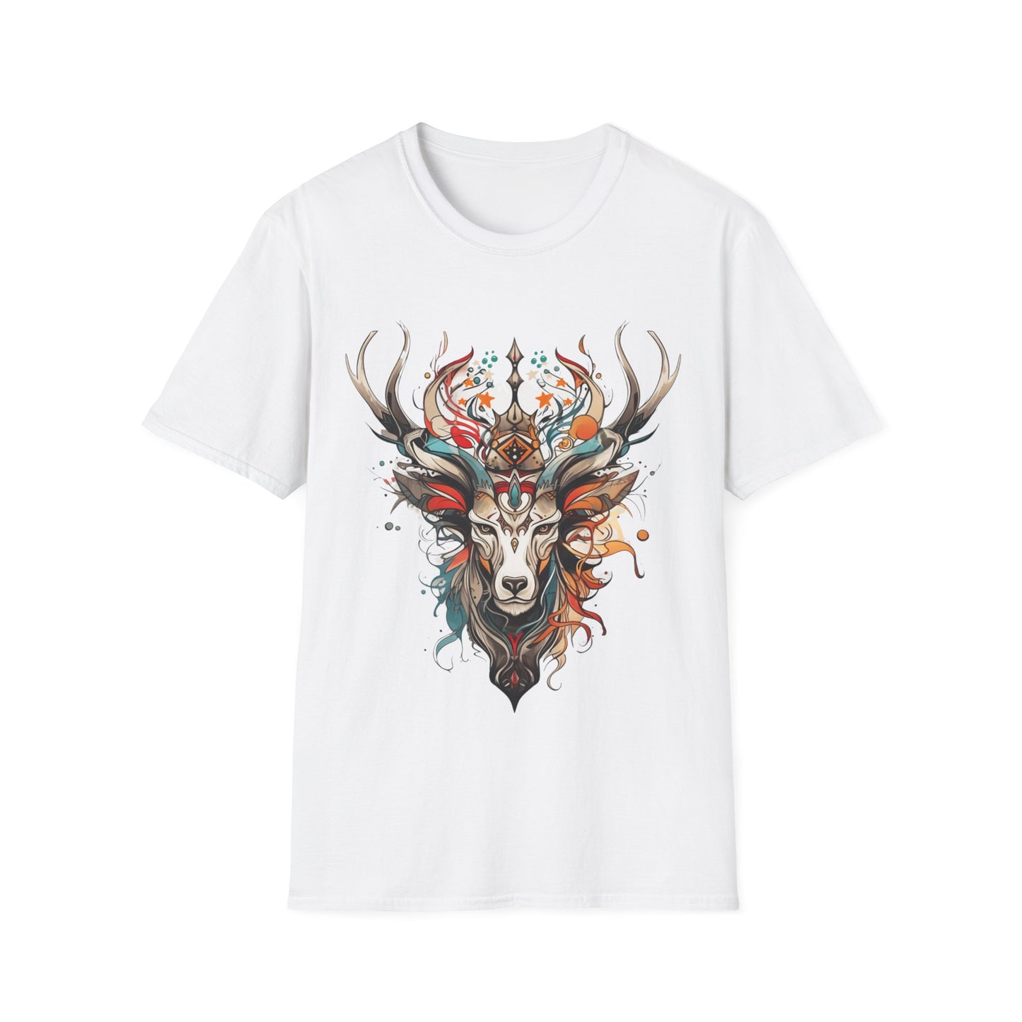 Tribal Reindeer Deer,  Buck, Reindeer, Deer Medicine Shirt Mens Woman's Unisex Shirt, Softstyle T-Shirt Tee Teeshirt