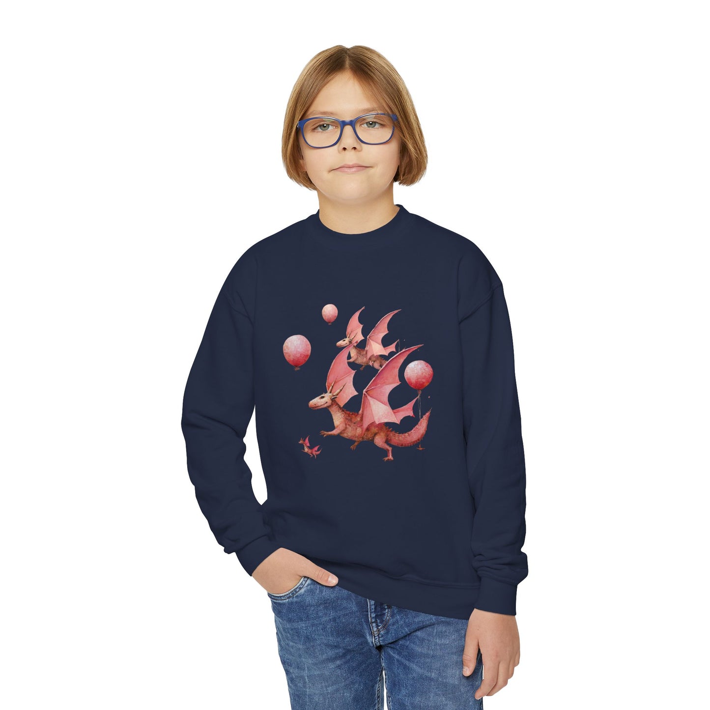 Pink Flying Dragon Sweatshirt, Dragon Lovers, Kids, Girls, Boys Youth Crewneck Sweatshirt Magic Birthday