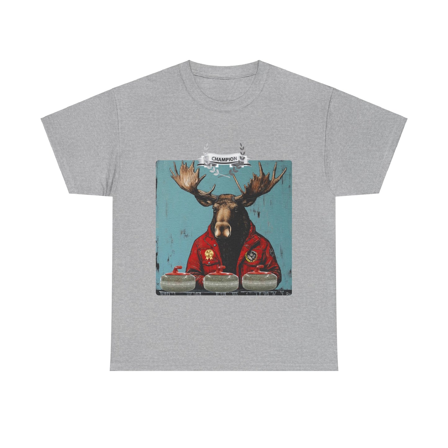 Moose Curling Champion V3- Moose Lover Unisex Heavy Cotton Tee T-Shirt