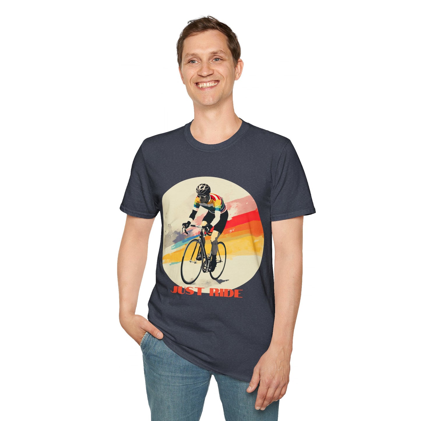 Cycle Bicycle Gift, Just Ride T Shirt, Colorful Cycling Shirt Mens Woman's Unisex Shirt, Softstyle T-Shirt Tee Teeshirt