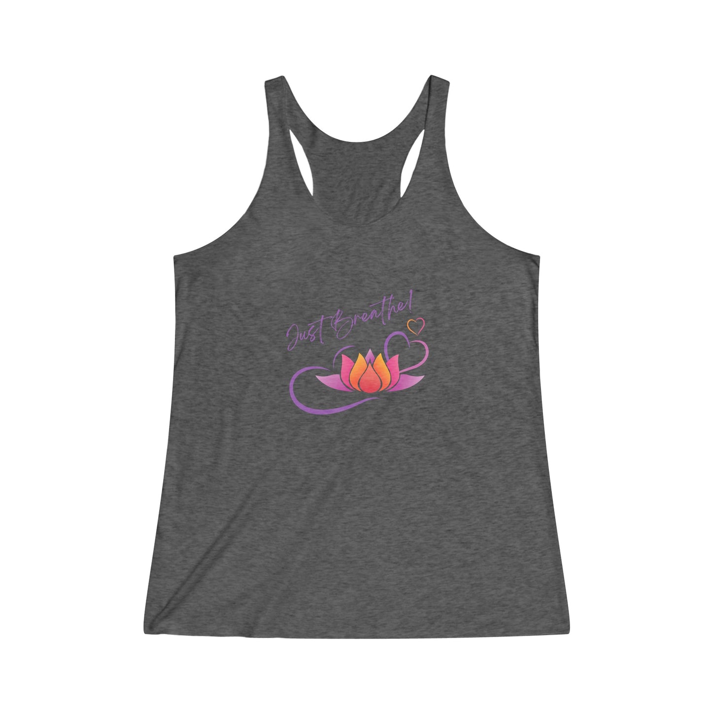 Just Breathe! Lotus Flower Hearts  Positive Affirmation Yoga Tank, Namaste Tee Shirt,  Women's Yoga Shirt, Athletic Racerback Tank Top Shirt