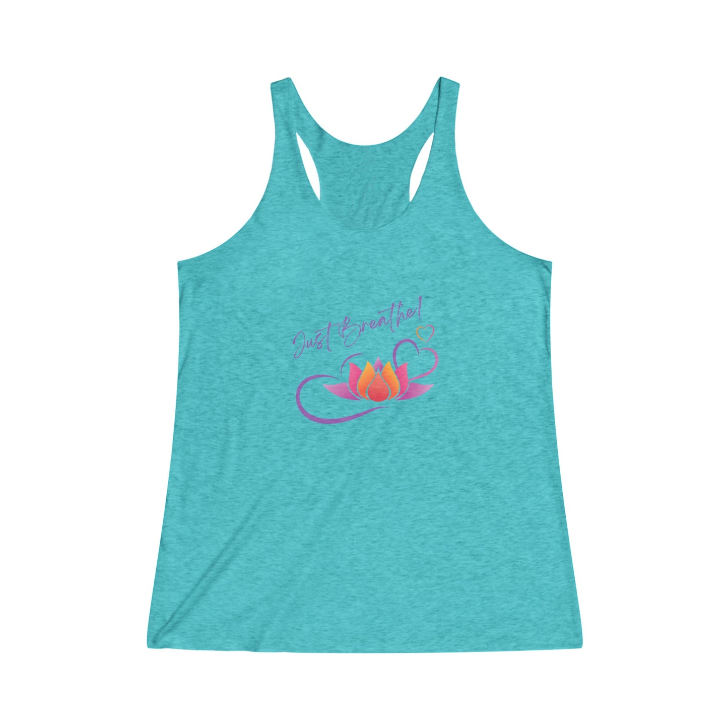 Just Breathe! Lotus Flower Hearts  Positive Affirmation Yoga Tank, Namaste Tee Shirt,  Women's Yoga Shirt, Athletic Racerback Tank Top Shirt