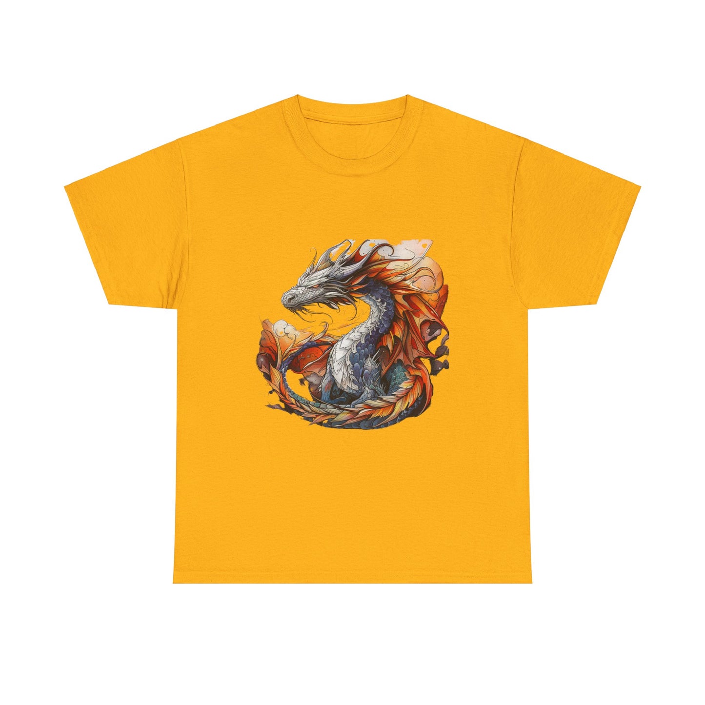 Orange Ancient Dragons Graphic Tee - Dragons and Reptiles -  Dragon Lovers Unisex Heavy Cotton Tee T-Shirt