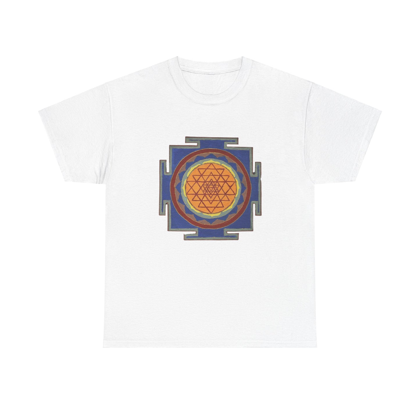 Antique Style Sacred Geometry, Sri Yantra Graphic Tee - Yoga, Zen, Meditation Gifts Heavy Cotton Graphic Tee T-Shirt