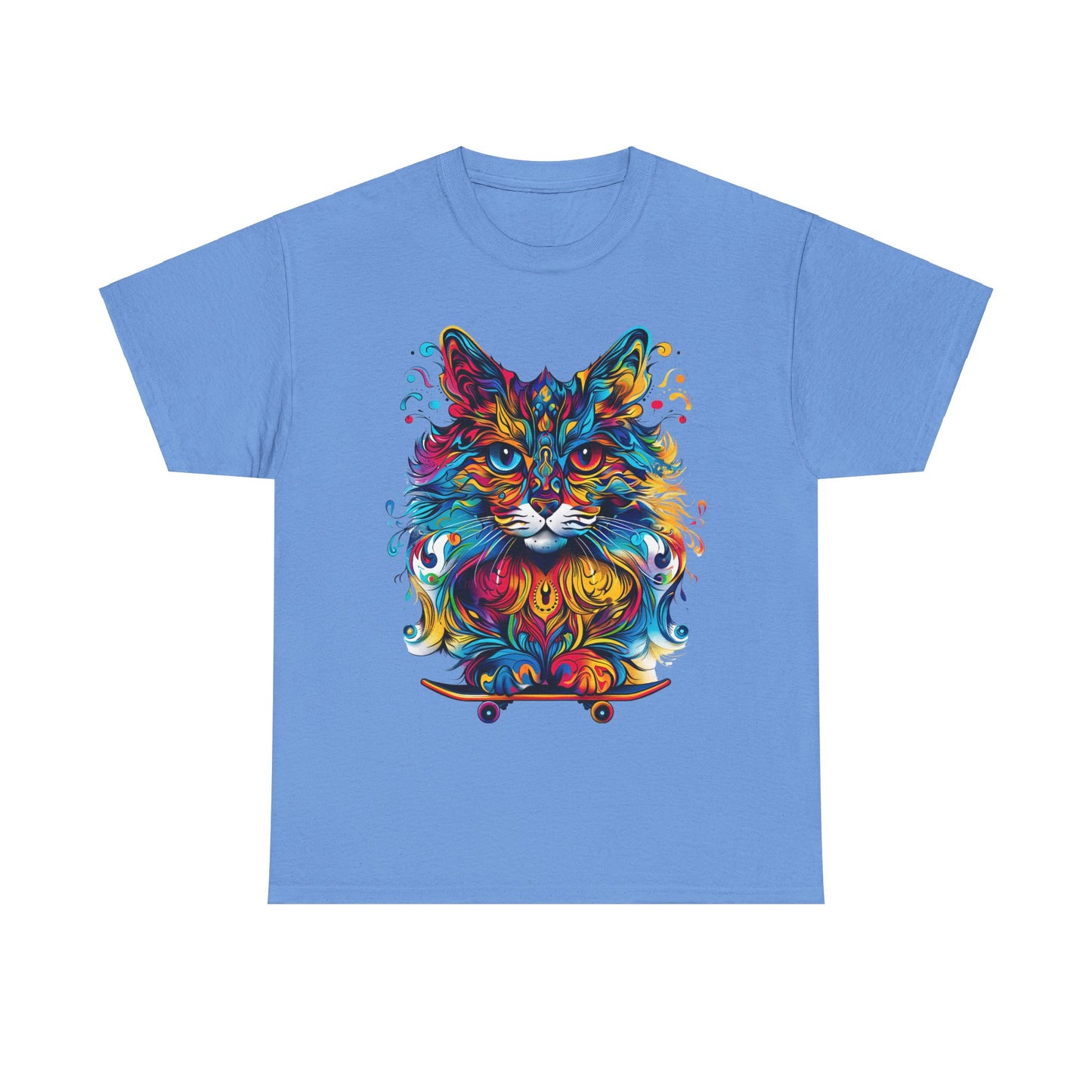 Skateboard Cat (V4) Skater Cat Art Gift   -  Cool Cats Unisex Heavy Cotton Tee T-Shirt