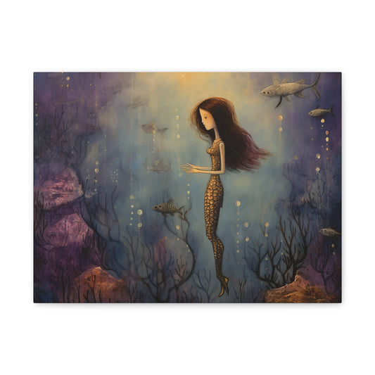 Purple Mermaid Underwater Scene, Mermaid Gift, Kids, Fantasy Mystical Fish Wall Art, Canvas, Flower Gift, Wall Art Painting Pastel