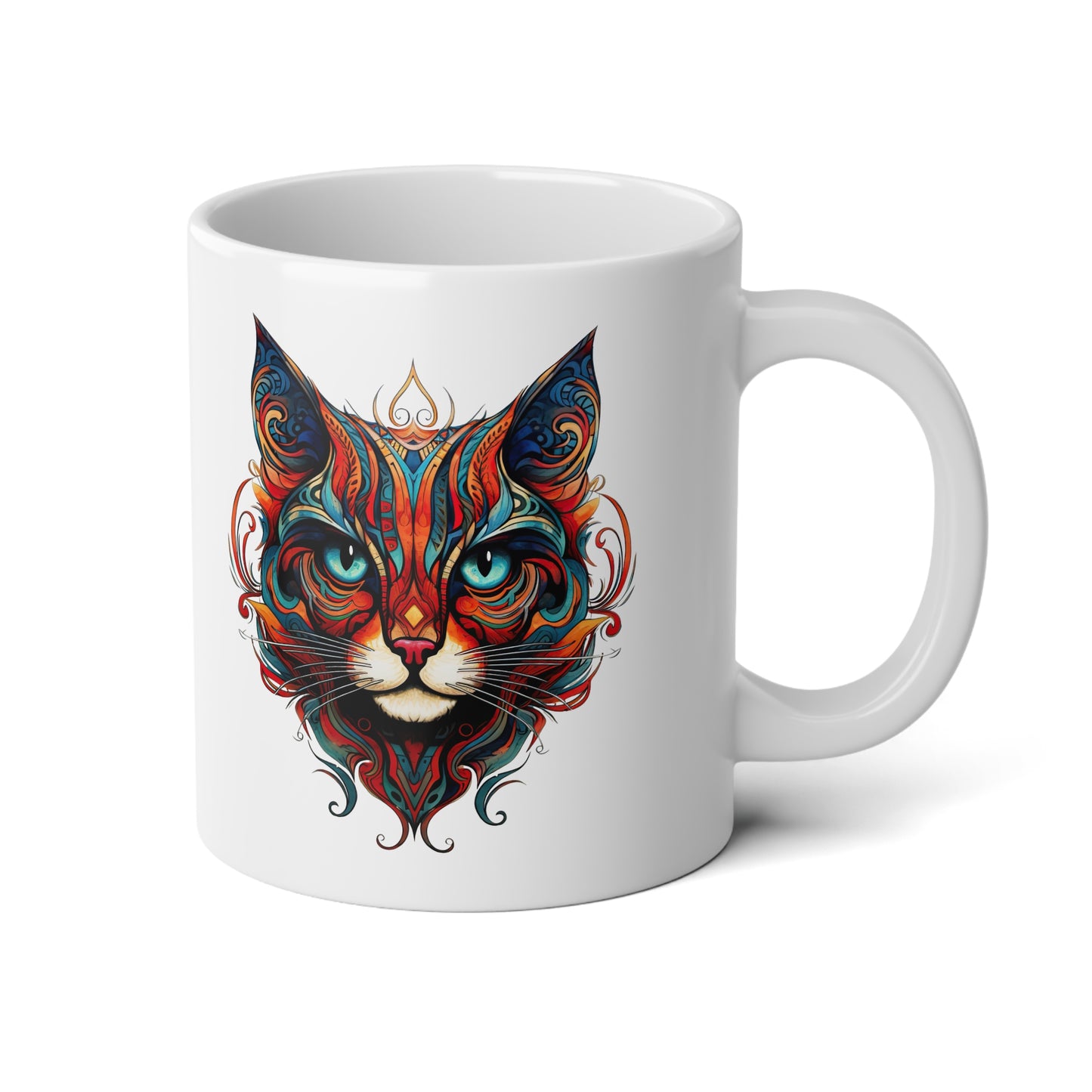 Cat Tribal Style Art Mug, Cat Lovers Christmas Cat Gift, Tribal Cat Gift Mug,  Jumbo 20 oz Mug XL Size Mug