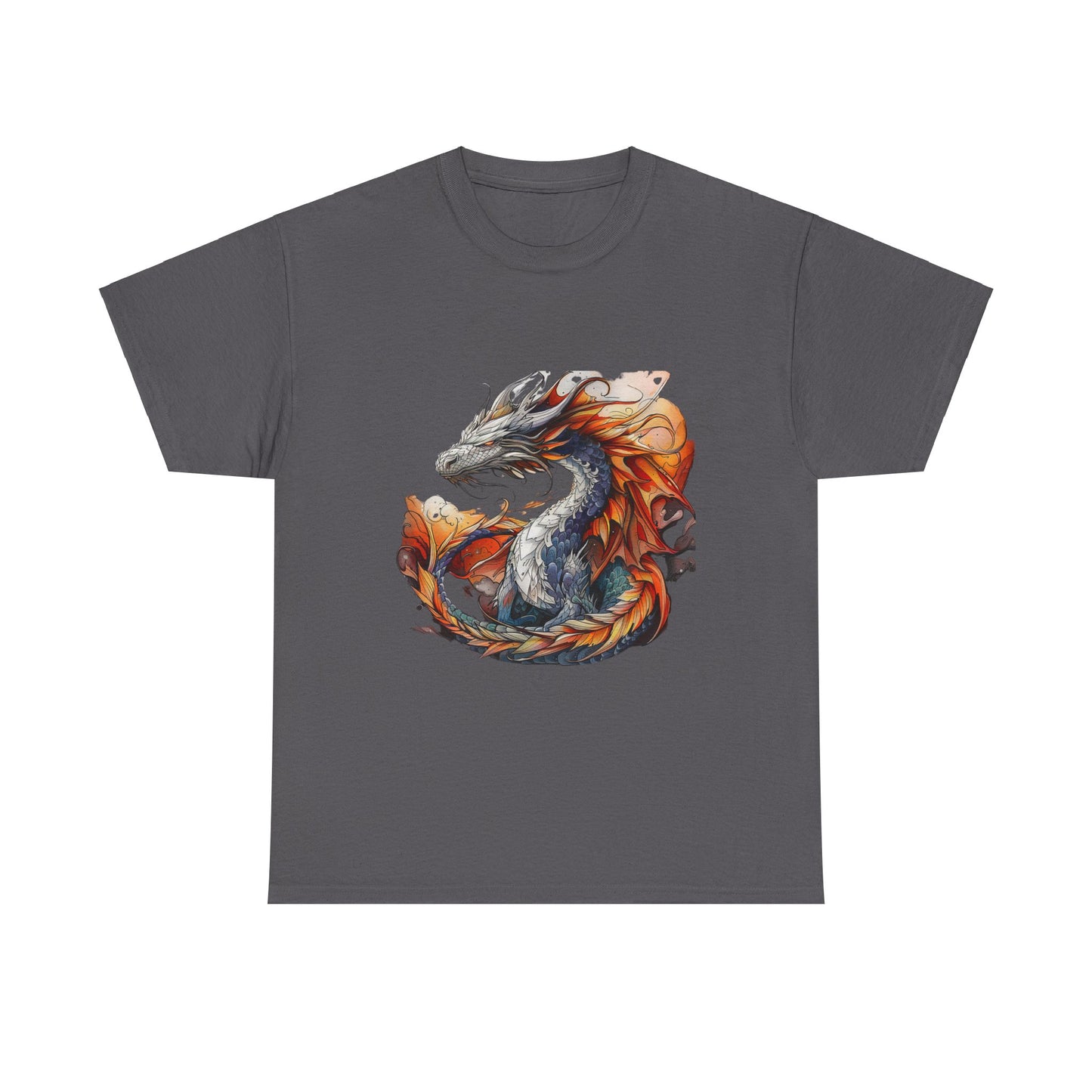 Orange Ancient Dragons Graphic Tee - Dragons and Reptiles -  Dragon Lovers Unisex Heavy Cotton Tee T-Shirt