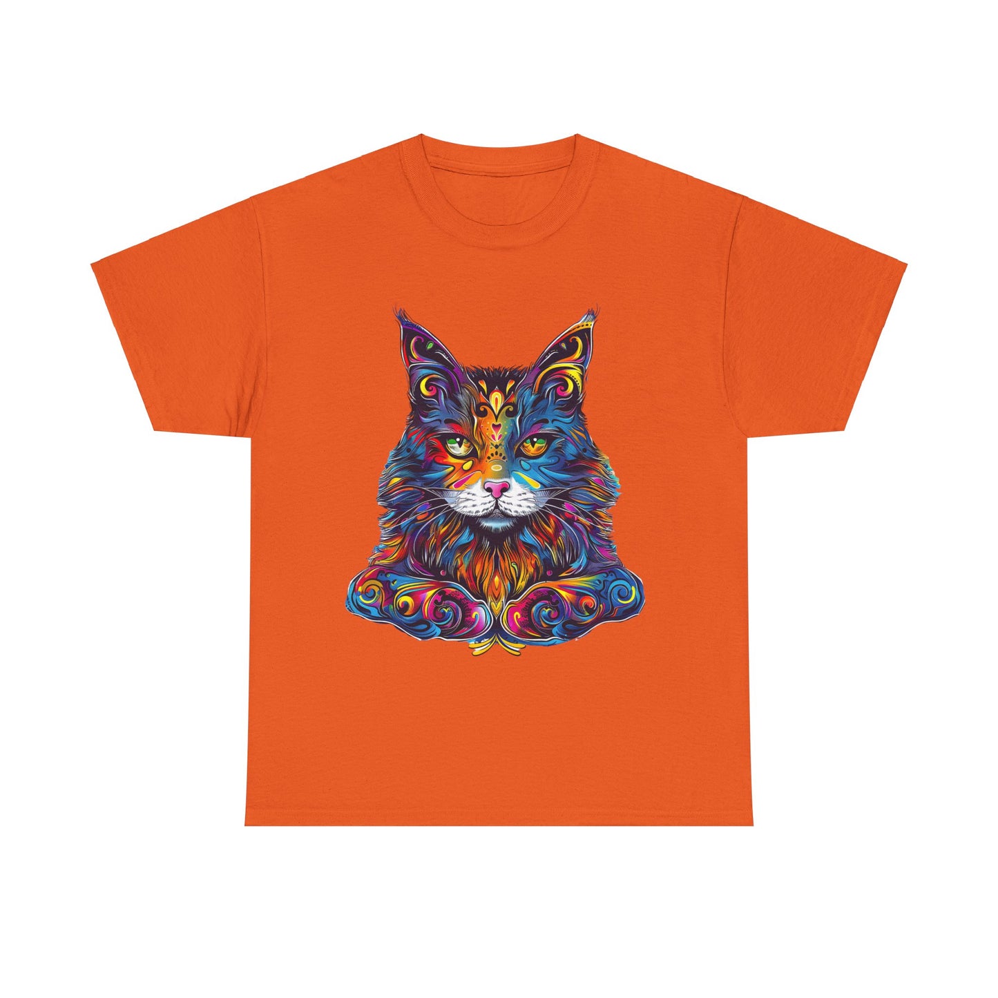 Chill Vibe Jewel Tone Cat Graphic Tee - Cat Lover TeeShirt - T-shirt    - Cat Gift Unisex Heavy Cotton Tee T-Shirt