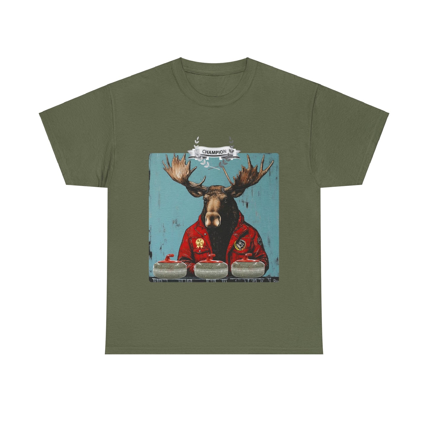 Moose Curling Champion V3- Moose Lover Unisex Heavy Cotton Tee T-Shirt