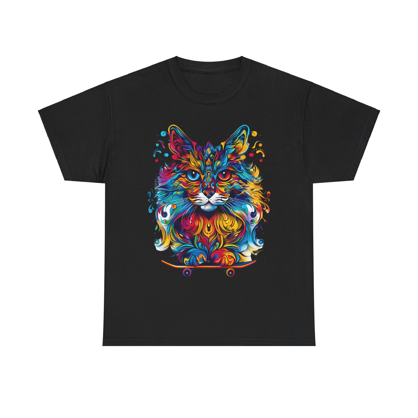 Skateboard Cat (V4) Skater Cat Art Gift   -  Cool Cats Unisex Heavy Cotton Tee T-Shirt