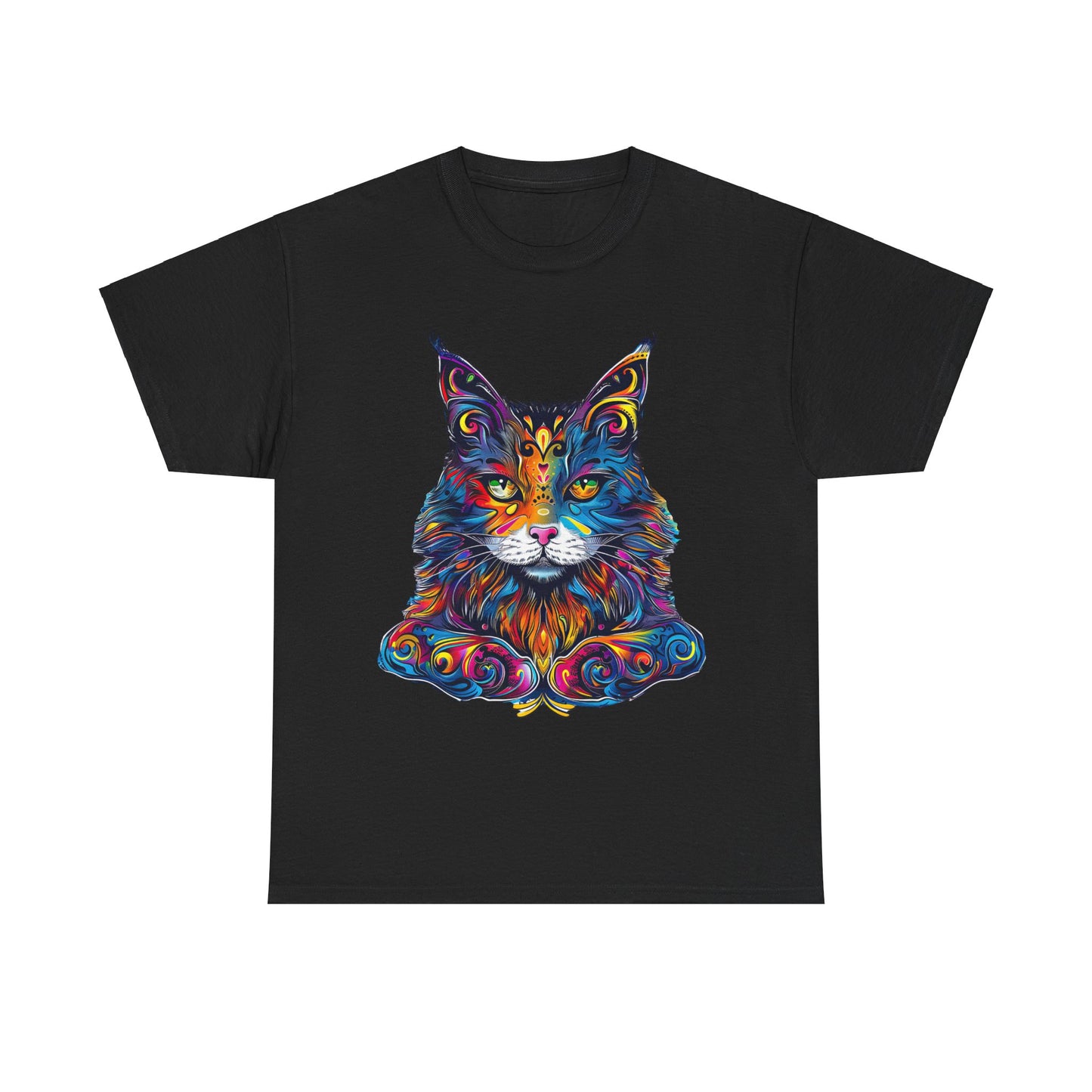 Chill Vibe Jewel Tone Cat Graphic Tee - Cat Lover TeeShirt - T-shirt    - Cat Gift Unisex Heavy Cotton Tee T-Shirt