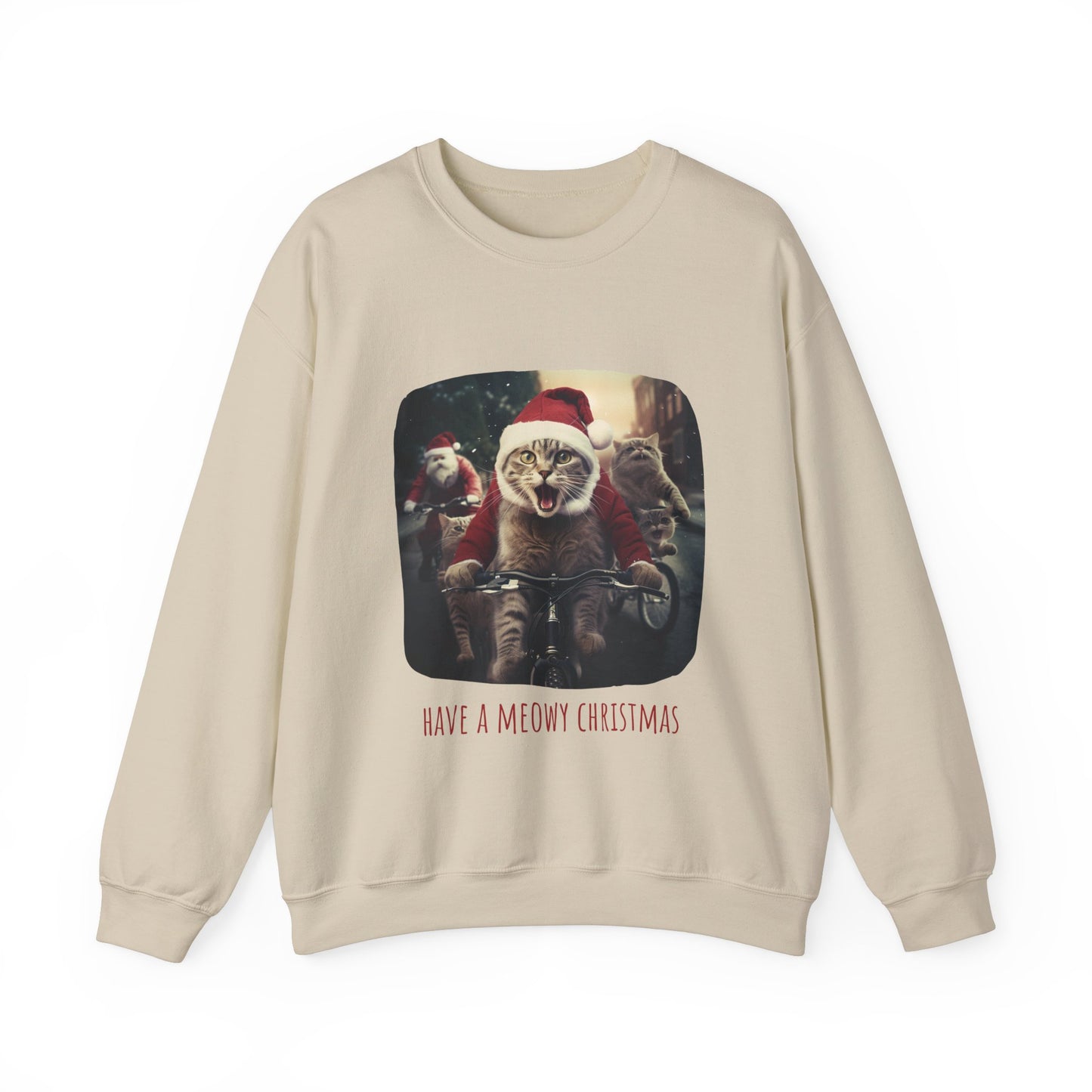 Meowy Christmas Cat, Cat Lovers Gift, Kitty Cat Christmas Shirt Unisex Sweatshirt Sweat Shirt,  Many Colors