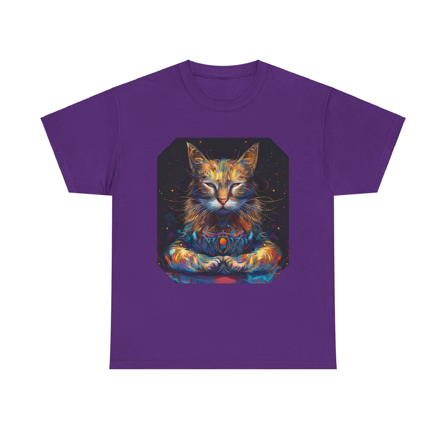 Zen Meditating Yogi Cat, (V4) Cat Gift Unisex Heavy Cotton Tee T-Shirt