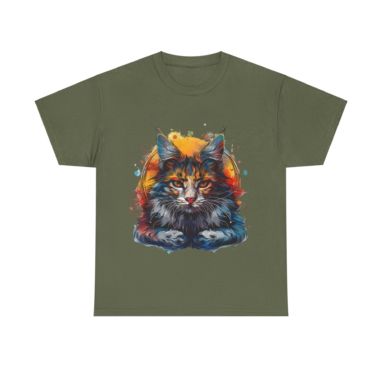 Meditating Cat, (V2) Zen Cat, Cat Gift Unisex Heavy Cotton Tee T-Shirt