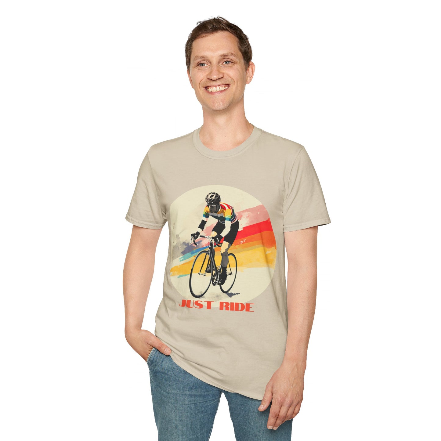 Cycle Bicycle Gift, Just Ride T Shirt, Colorful Cycling Shirt Mens Woman's Unisex Shirt, Softstyle T-Shirt Tee Teeshirt