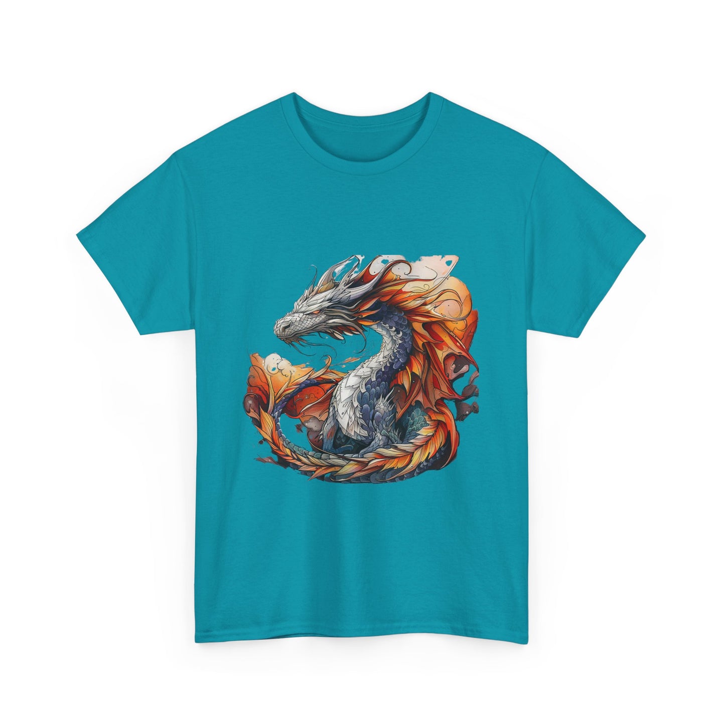 Orange Ancient Dragons Graphic Tee - Dragons and Reptiles -  Dragon Lovers Unisex Heavy Cotton Tee T-Shirt