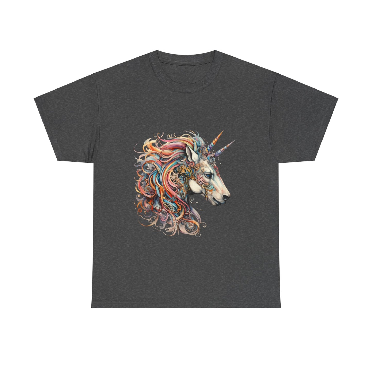 Two Horned Unicorn - Double Horn Unicorn Graphic Tee T-shirt -  Unicorn Lovers Unisex Heavy Cotton Tee T-Shirt