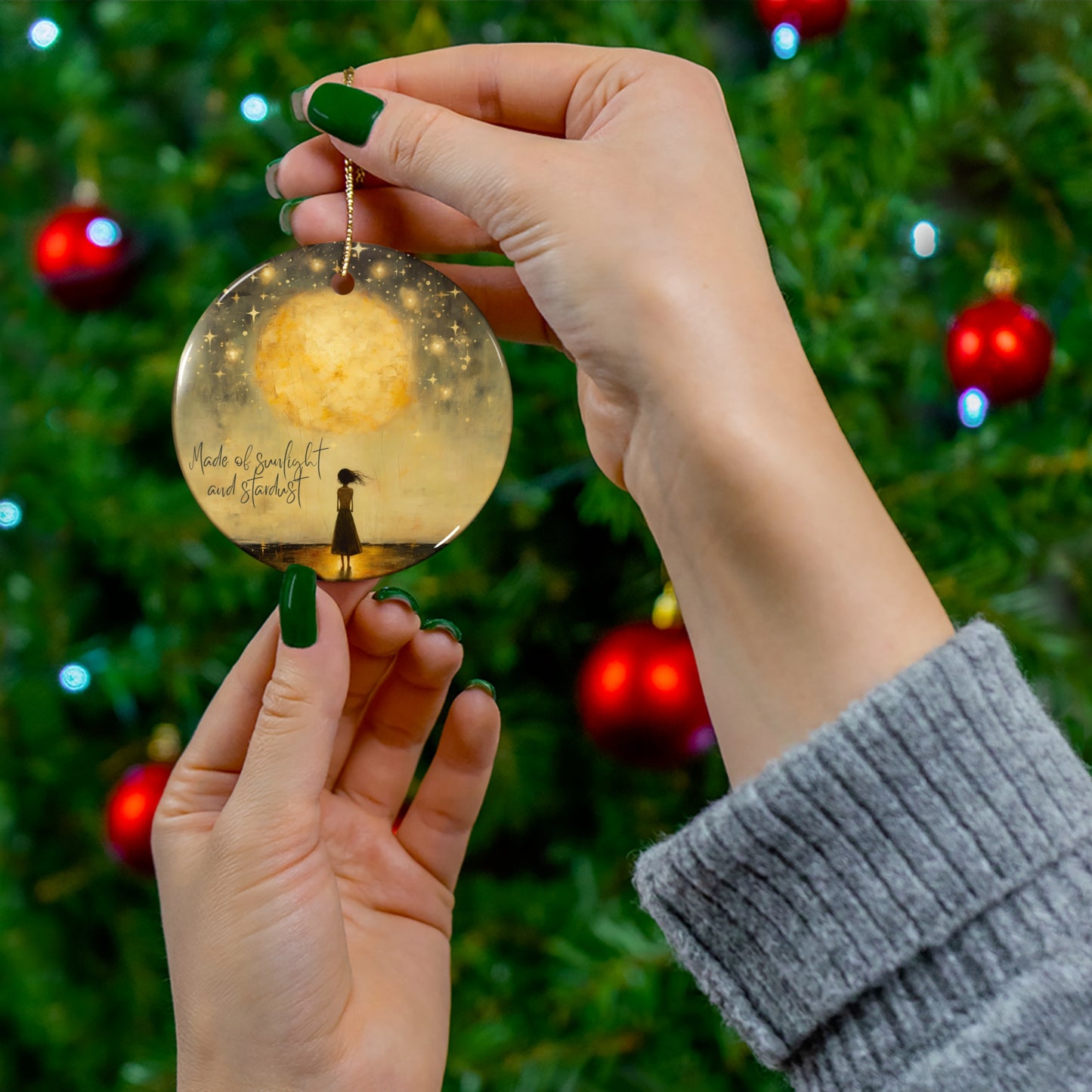 Goddess, Yoga, Spiritual Christmas Tree Ceramic Ornament Gift, Stardust - Stars, Clouds, Ethereal Consciousness Reiki