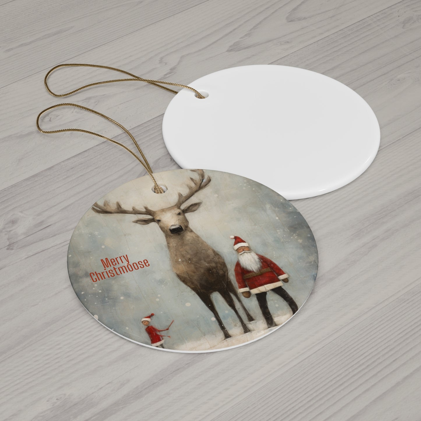 Merry Christmoose, Christmas Moose with Santa Keepsake Ornament, Ceramic Ornament Northern Moose Christmas Gift