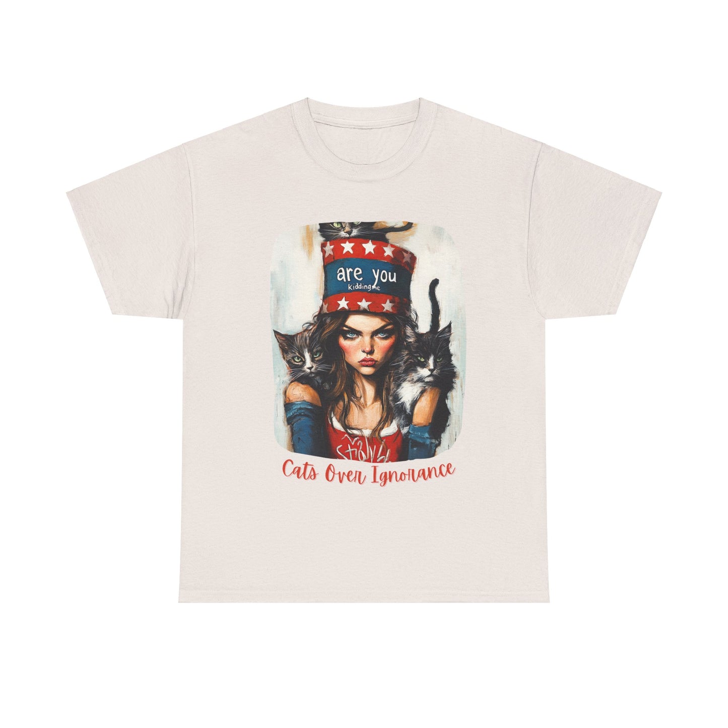 Childless Cat Lady Shirt - "Cats Over Ignorance" -(V 2) Say NO to Ignorance- Unisex Heavy Cotton Tee
