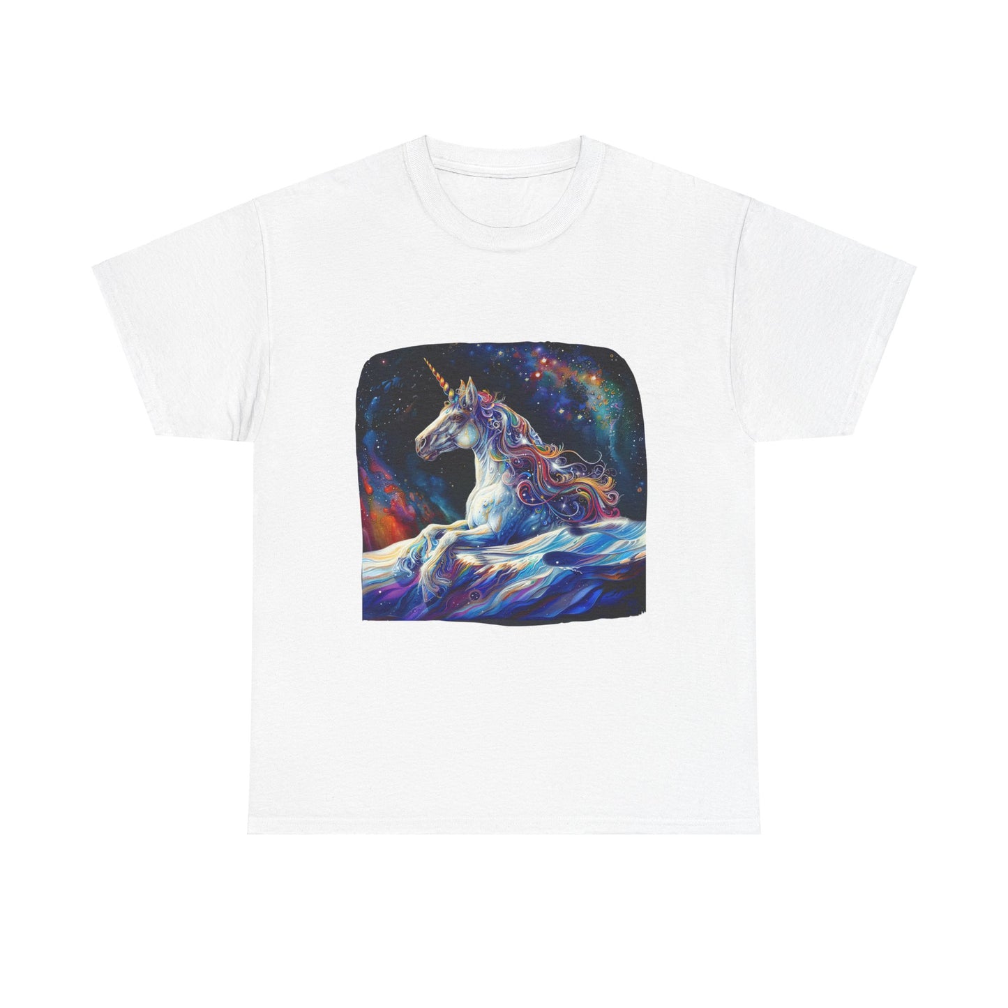 Watery Waves, Rainbow Unicorn - Starry Skies Unicorn Graphic Tee T-shirt -  Unicorn Lovers Unisex Heavy Cotton Tee T-Shirt