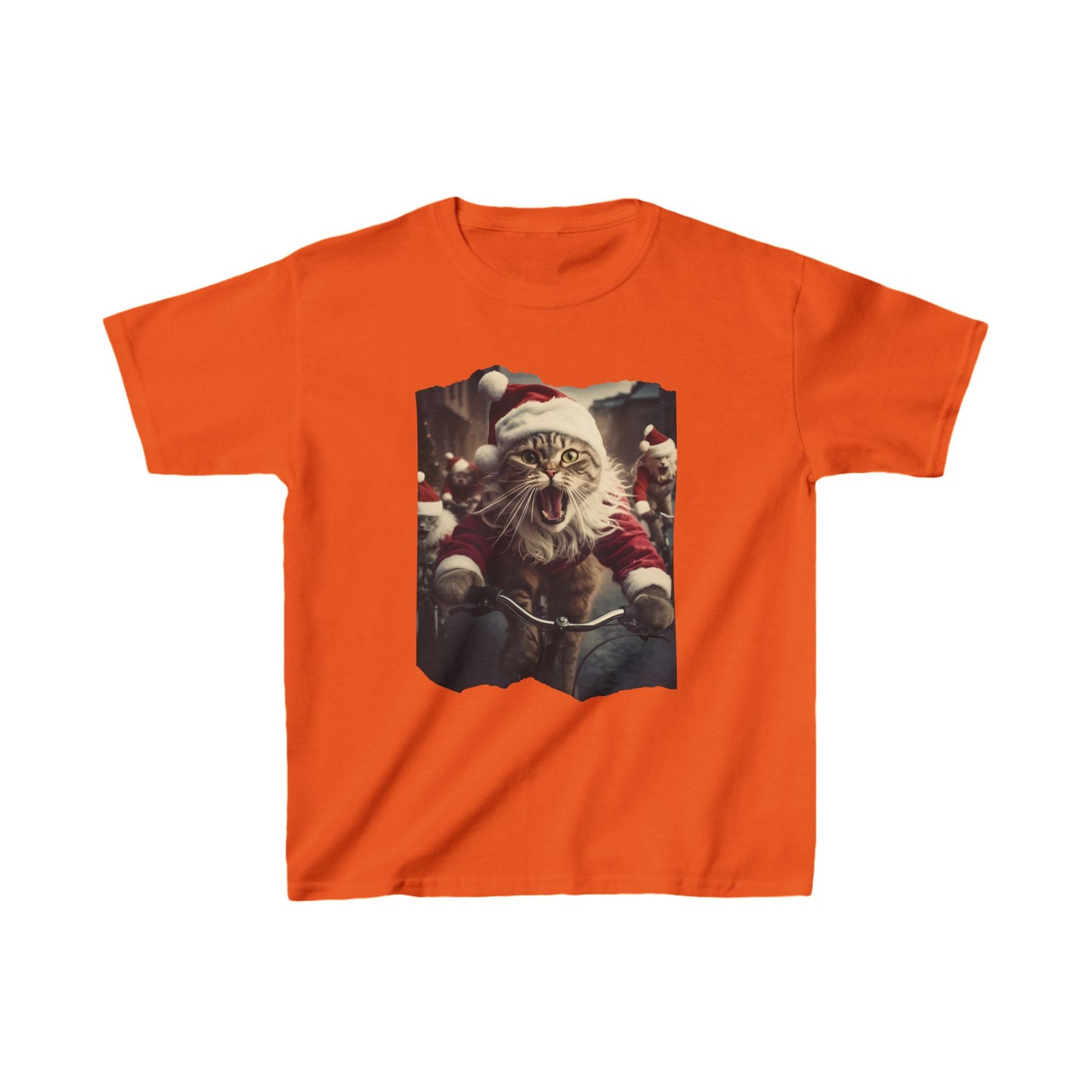 Screaming Cats on Bikes, Kids Cat Graphic Tee - Vibrant Santa Cat Design for Young Adventurers