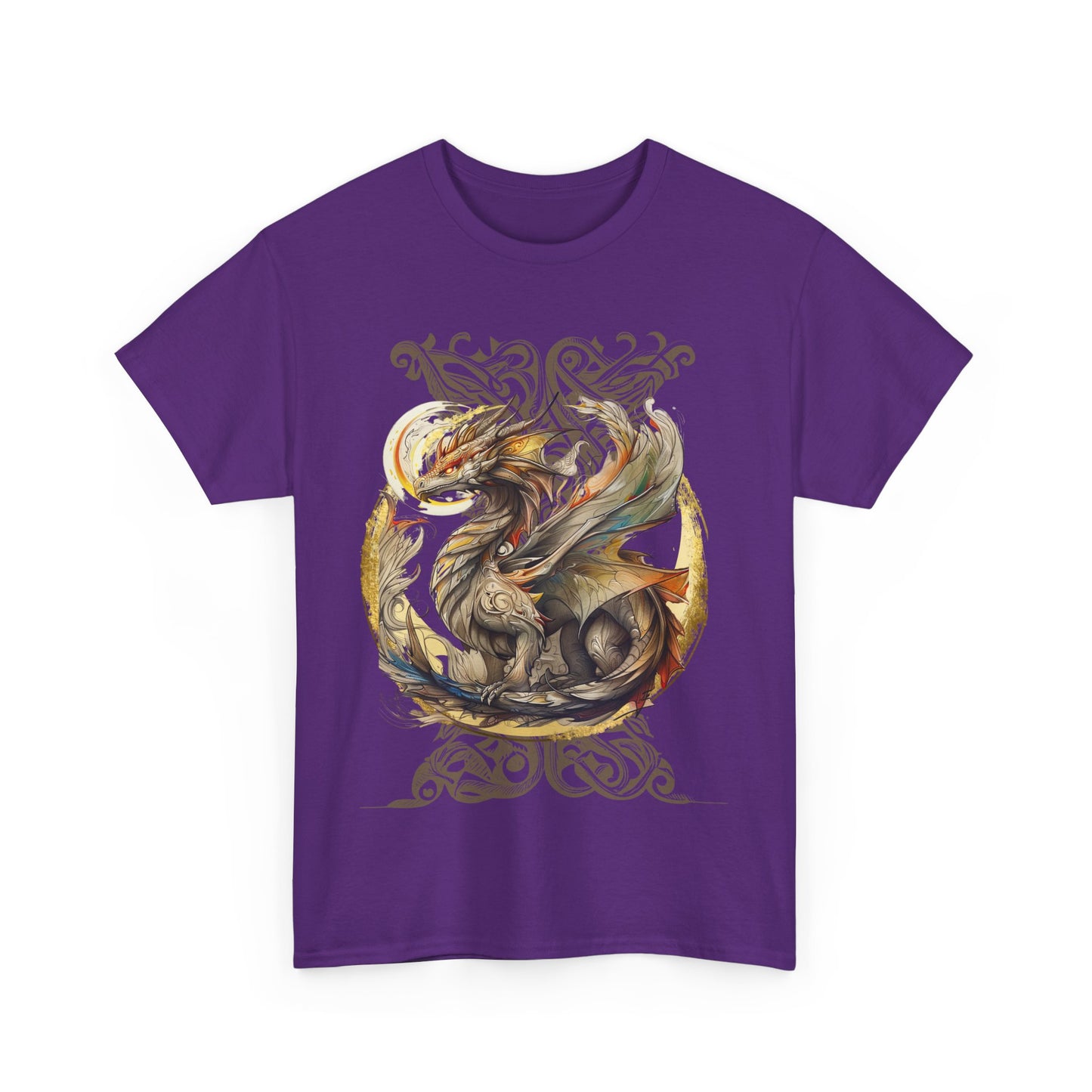 Celtic Background Dragon Graphic Tee - Dragon T-shirt -  Dragon Lovers Unisex Heavy Cotton Tee T-Shirt