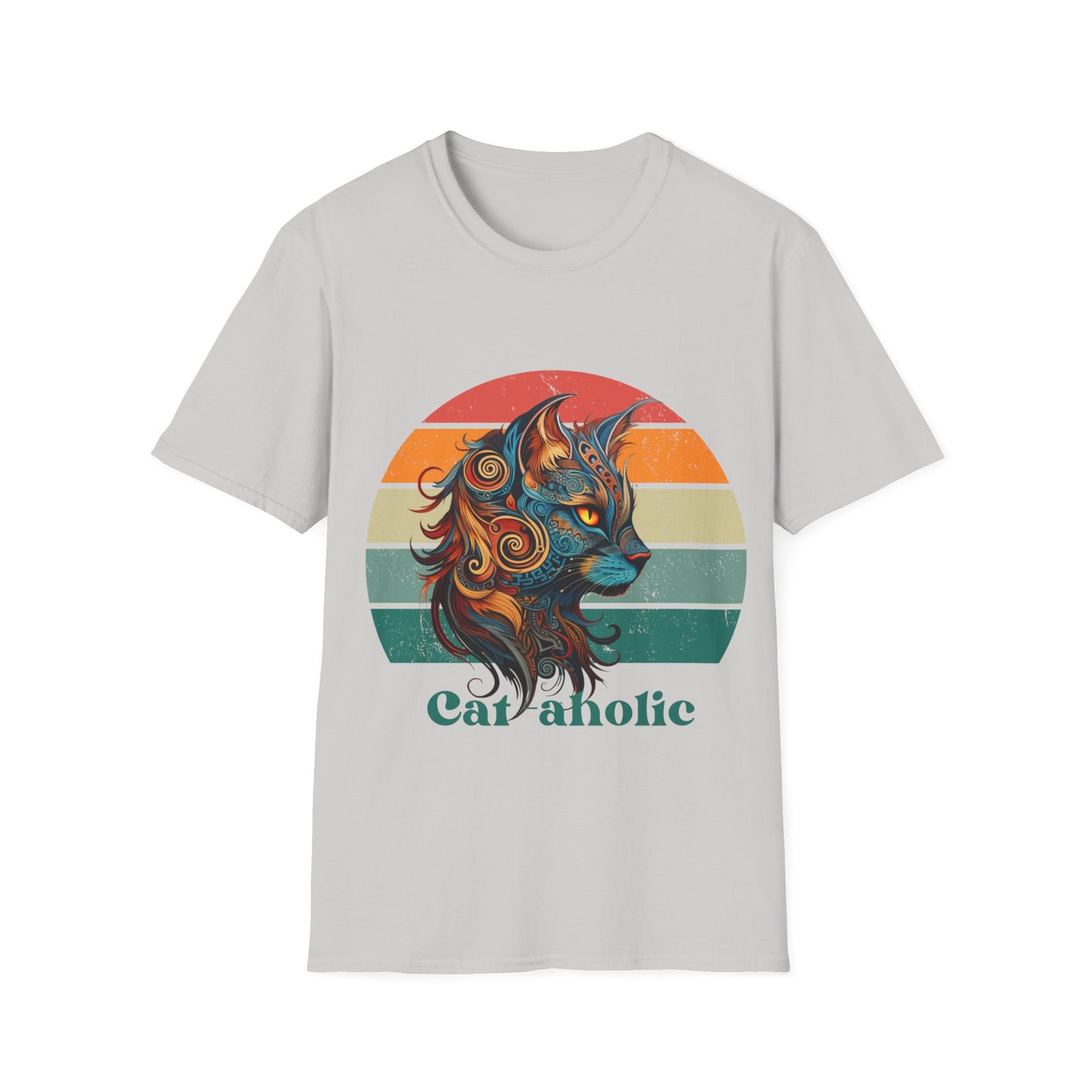 Retro Cat-aholoic Cat Shirt, Cat Lover's Graphic T-shirt, Boho retro Gift  Unisex Tee Shirt, T-Shirt Cat Lovers Gift  Softstyle T-Shirt Tee Teeshirt 60s 70s