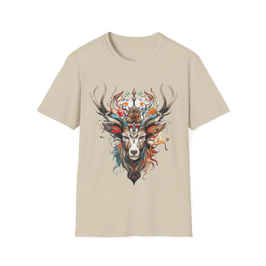 Tribal Reindeer Deer,  Buck, Reindeer, Deer Medicine Shirt Mens Woman's Unisex Shirt, Softstyle T-Shirt Tee Teeshirt