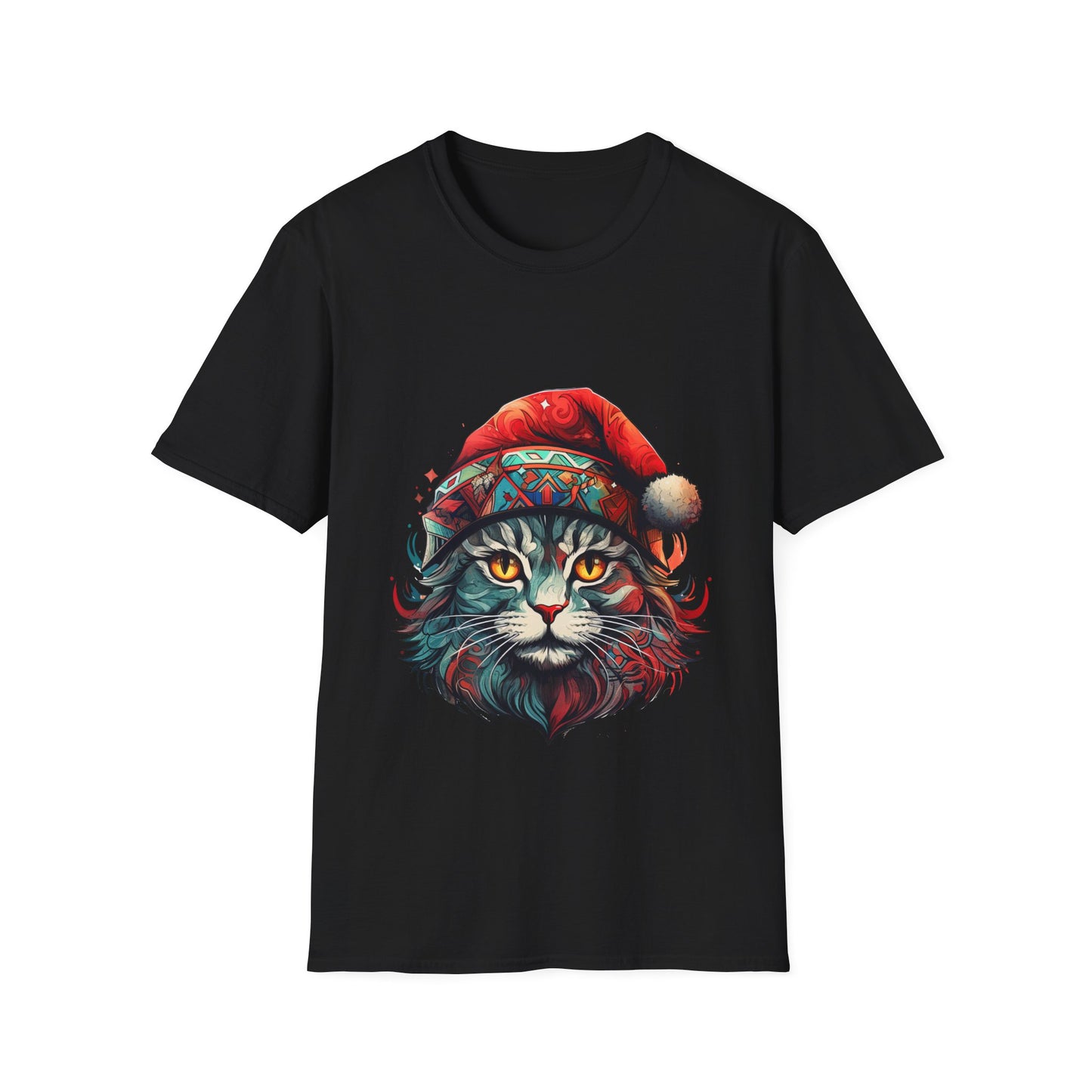 Santa Cats in Christmas Hat Holiday Christmas Cat Shirt, Cat Lover's Graphic Tee Graphic Unisex T- Shirt, T-Shirt Cat Lovers Gift  Softstyle T-Shirt Tee  Christmas JumperTeeshirt Stylized Cat