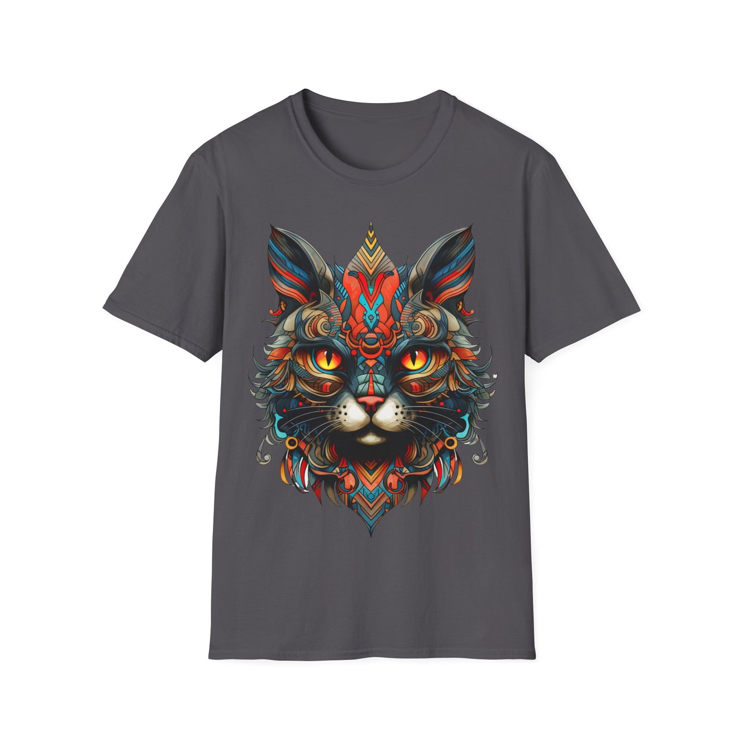 Tribal Exotic Cat Shirt, Cat Lover's Graphic Tee Graphic Unisex T- Shirt, T-Shirt Cat Lovers Gift  Softstyle T-Shirt Tee Teeshirt Stylized Cat