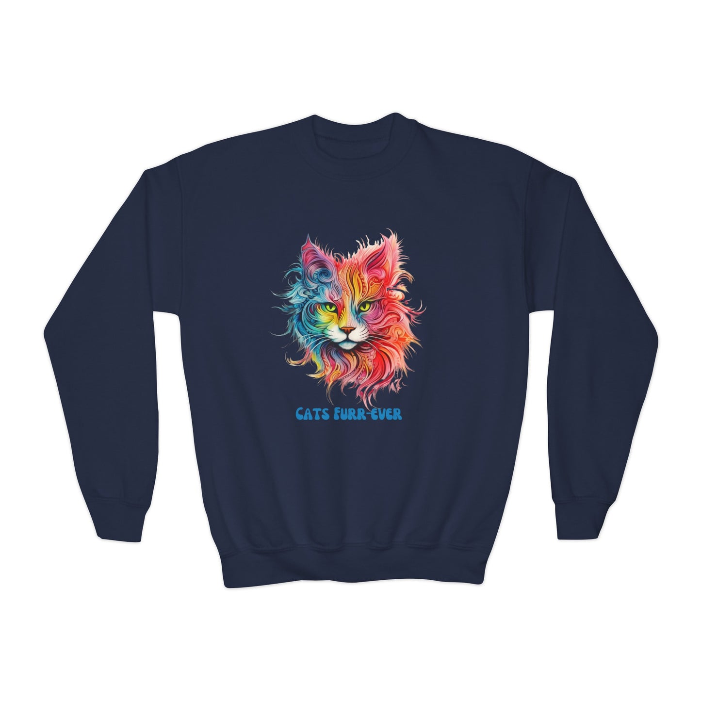Cats Furr-Ever. Kids Cat Lovers, Kids, Girls, Boys Youth Crewneck Sweatshirt Magic  Fluffy Cat for Kids