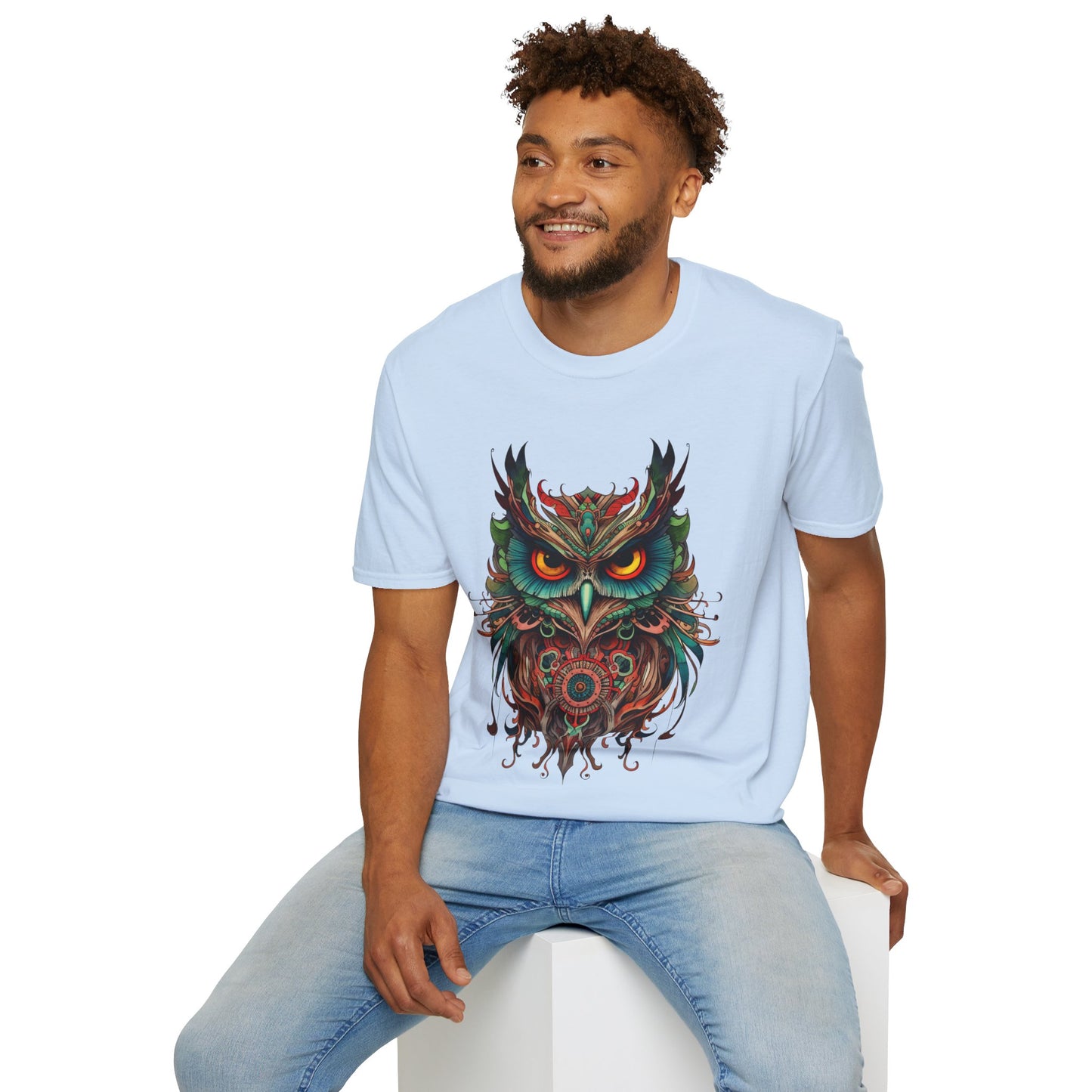 Jeweled Tone Owl, Owl Shirt, Barn Steampunk Owl   Unisex Tee Shirt, T-Shirt Softstyle T-Shirt Tee Teeshirt