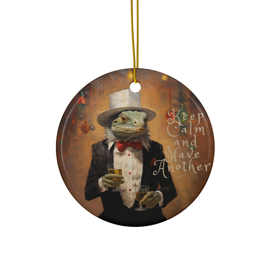 Keep Calm Drinking Lizard Holiday Gift, Christmas New Years Happy Hour Cocktails Ornament, Lizard Iguana, Reptile Lover Gift Ceramic Art