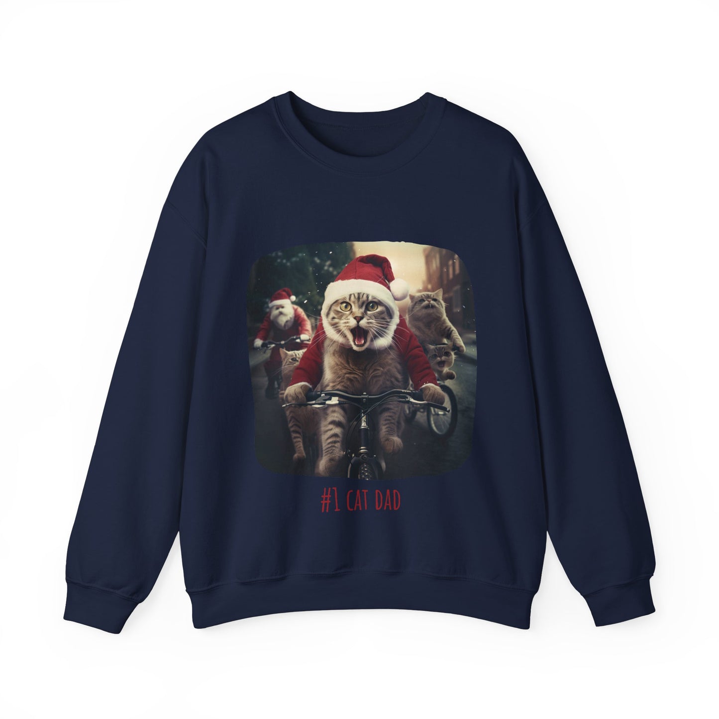 Fun Cat Dad, #1 Christmas Cat, Cat Lovers Gift, Kitty Cat Christmas Shirt Mens Unisex Size Sweatshirt Sweat Shirt,  Many Colors