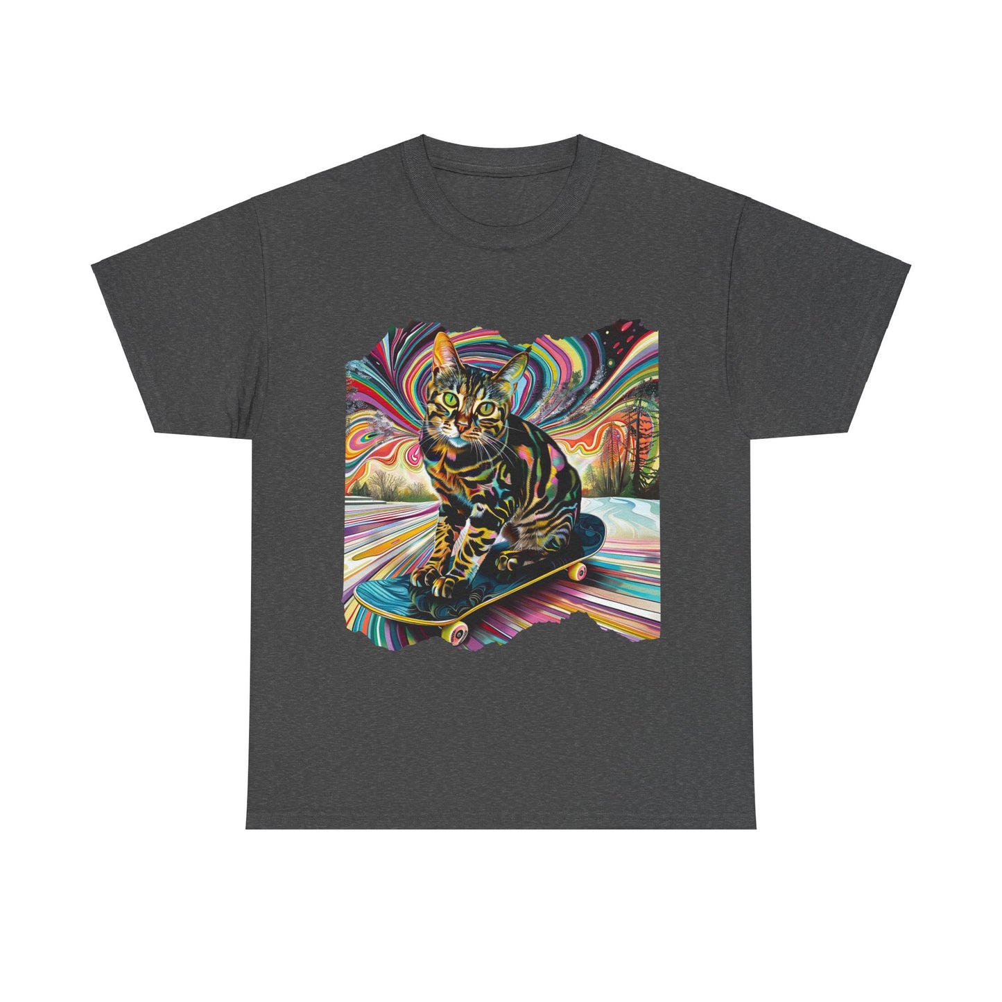 Skateboard Cat (V3) Skater Cat Art Gift   -  Cool Cats Unisex Heavy Cotton Tee T-Shirt