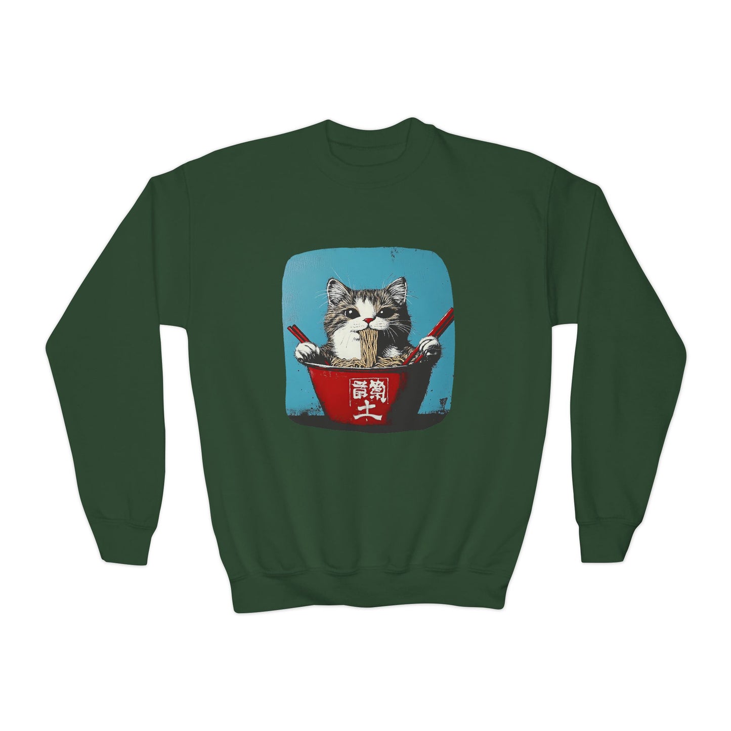 Ramen Bowl Cats for Kids Sweatshirt - Hungry Noodle Kitty  Cat Youth Crewneck Sweatshirt -Christmas Cat Gift