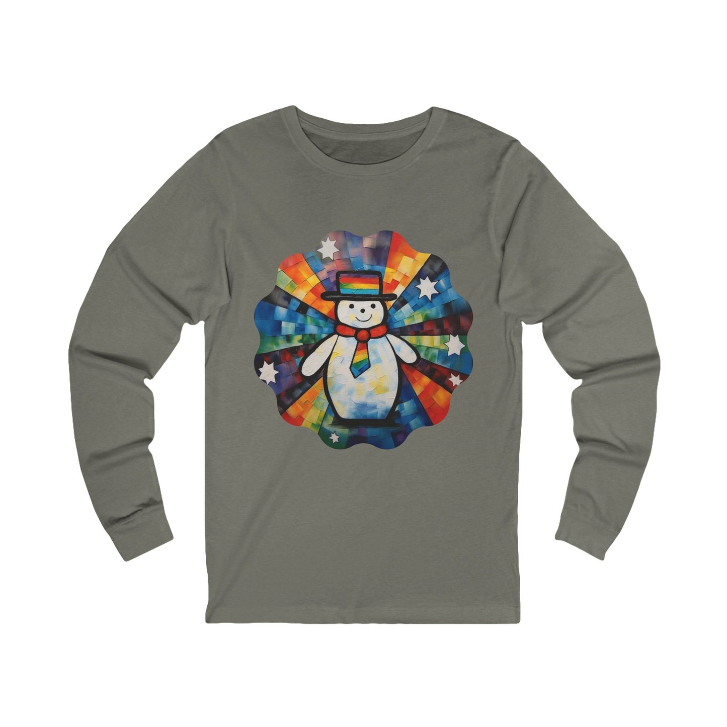 Snowman Shirt Christmas Pride Colors Christmas Gift Unisex Jersey Long Sleeve Tee Shirt, T-Shirt, Fun Colorful Snowman LGBTQ+ Gift