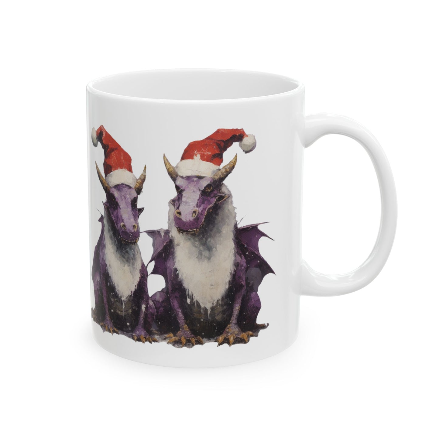 Purple Christmas Dragons Mug, Magical Dragon Christmas Gift - Printed Art, Christmas Family  Ceramic Mug 11oz Colorful Kids Dragon in Santa