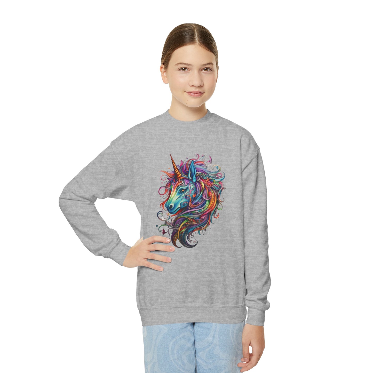 Rainbow Colors Unicorn Gifts, Unicorn Lovers, Kids, Girls, Boys Youth Crewneck Sweatshirt Magic Birthday