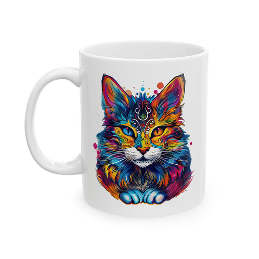 Princess, Maine Coon Cat Lover's Rainbow Retro Gift  Mug, Printed Art, Christmas Ceramic Mug 11oz Colorful Upbeat Vibe