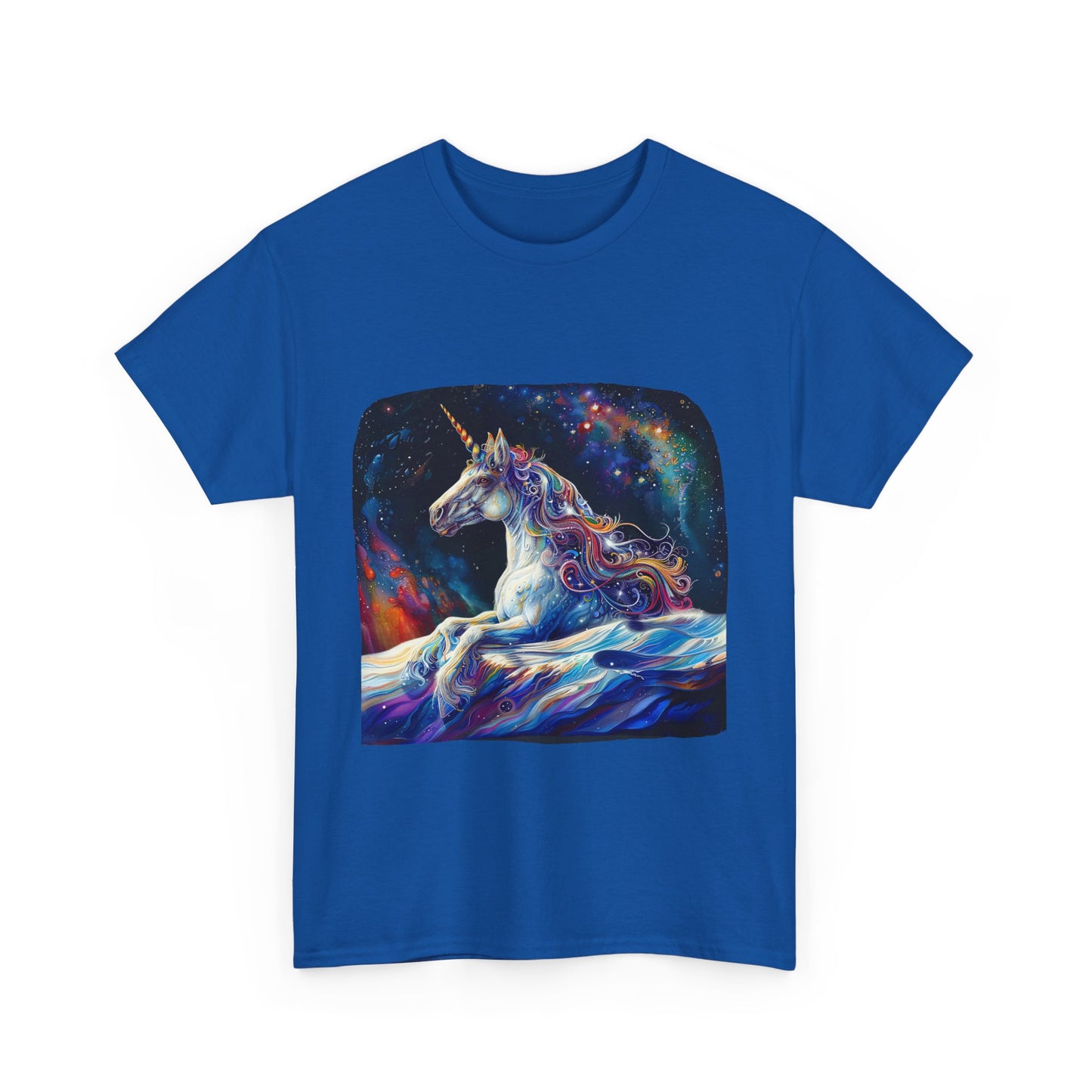 Watery Waves, Rainbow Unicorn - Starry Skies Unicorn Graphic Tee T-shirt -  Unicorn Lovers Unisex Heavy Cotton Tee T-Shirt